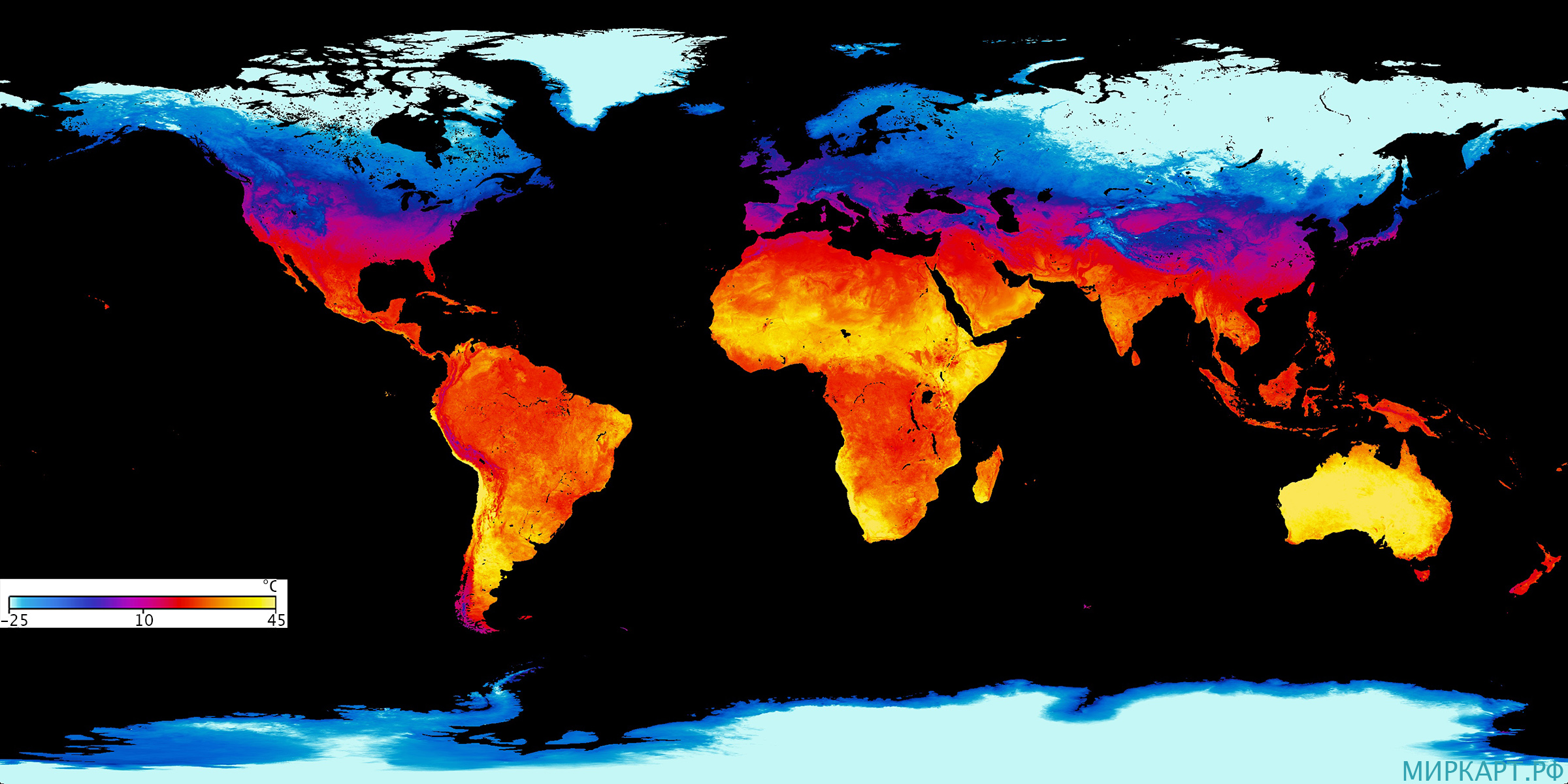Дневная температура поверхности земли в январе 2021 года